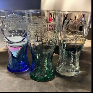 Vintage McDonald's Collector's 3 Glasses - Blue, Green, Clear